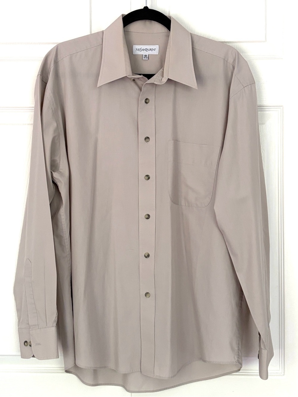 YSL Yves Saint Laurent Men's Long Sleeve Button Down Dress Shirt Grey Neck 16.5